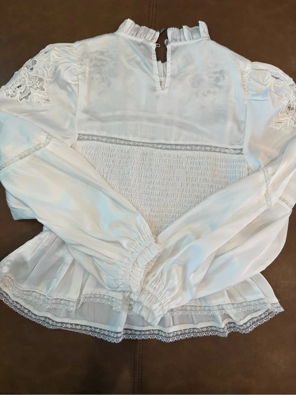 New Never Worn: Anthropologie White Lace Smocked Peplum Blouse